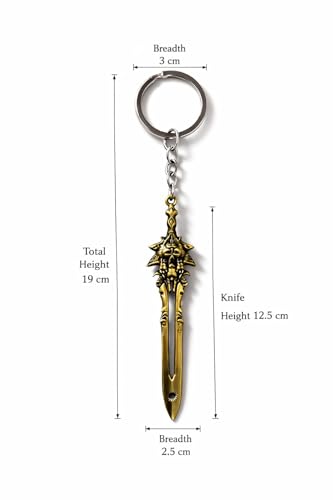 Image of BLUE WARRIOR God of war keychain (knif)- Fantasy Winged Dagger Keychain - Antique Gold Mini Sword Key Ring with Red Handle - Metal Collectible Key Holder for Men, Women, Gamers & Gift Giving