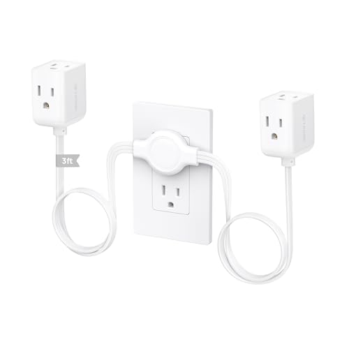 Image of TROND Split Extension Cord with Flat Wall Plug, Twin 3ft on Each Side, Low-Profile Dual End 3 Outlets Extender, 1625W for Indoors Behind the Middle of Sofa Couch Bed TV Stand, Easy to Hide, White | Low-Profile Dual End 3 Outlets Extender, 1625W for Indoors Behind the Middle of Sofa Couch Bed TV Stand, Easy to Hide