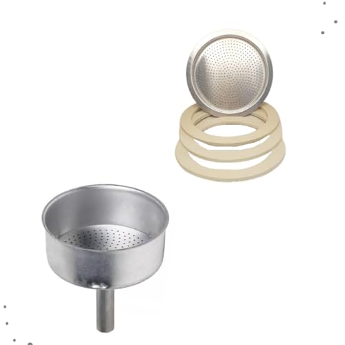 Kit Para Cafeteira Italiana Aluminio 3 Xícaras Moka Funil E Filtro Com Borracha De Vedação