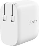 Belkin 40W Double port USB C Bloc du chargeur mural - USB C Chargement rapide pour Apple iPhone, iPad, Téléphone Samsung Galaxy, & Plus - Techniciens d'alimentation en énergie programmable - Pinces pliantes - blanc