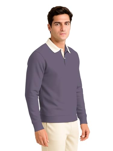 Image of BULLMER Solid Polo Neck Full Sleeve Cotton Blend Tshirt with Rib for Men | Stylish Full Hand Tshirt for Men