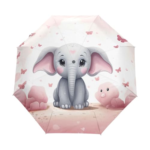 KAAVIYO Pink Cute Elephant Umbrella Windproof Automatic Foldable Umbrells Auto Open Close for Men Women Kids