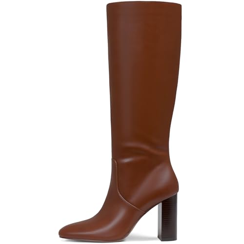 Image of Women's Knee High Boots, Comfortable Square Toe Faux Leather Boot Fashion Long Tall Boots for Riding Chunky High Heeled Dress /Casual Boot