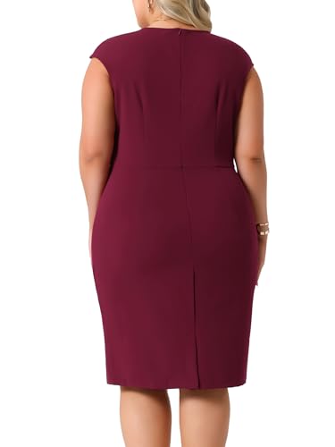 Image of Agnes Orinda Plus Size Sheath Dresses for Women Notched V Neck Sleeveless Business Pencil Work Dress