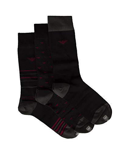 Emporio Armani Pack de 3 pares de calcetines cortos surtidos artículo 302402 0A282 conjunto de calcetines tripack short, 05720 Nero/Rosso - Black/Red, EU 39/46 - UK 5/12 - USA 6,5/13,5 - CN 28/30