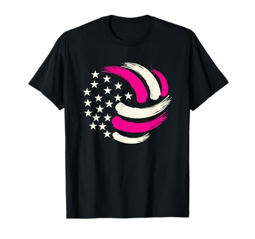 Women Volleyball Teen Girls USA American Flag T-Shirt