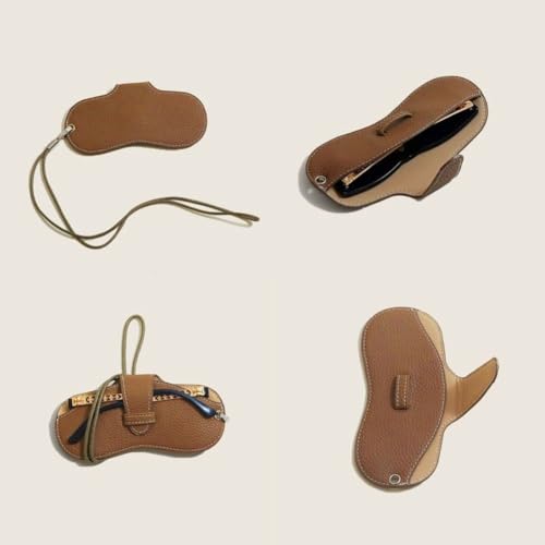 Image of FASHIXD Glasses Case Portable Travel Sunglass Case with Lanyard Eyeglass Pouch Bag Sunglass Holder for Purse For Women Men (Classic-Brown)