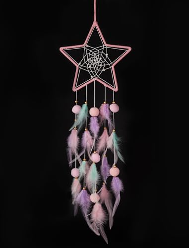 Nice Dream Grey Dream Catcher, Handmade Nursery Wall Decor for Girls Boys Bedroom, Feather Dream Catcher with LED Light, Home Hanging Ornaments Craft