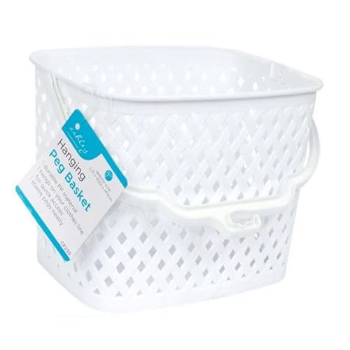 Image of MAXPERKX Strong Durable Plastic Peg Tidy Basket Pegs With Handle Clothes Garment Laundry Washing Line Hanging Hook Rust-resistant Airer Lightweight Convenient Size (White)