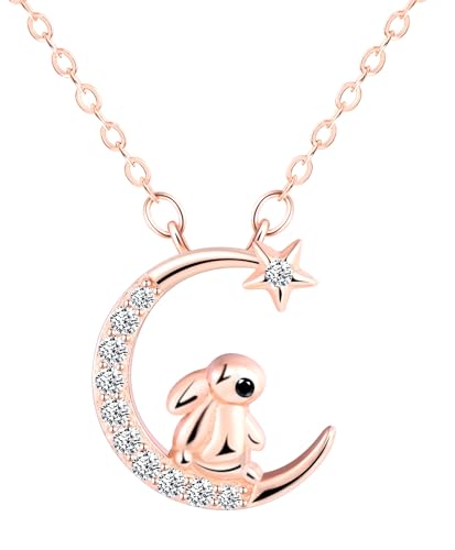 Collier lune lapin en argent 925 et zircone pour femme
