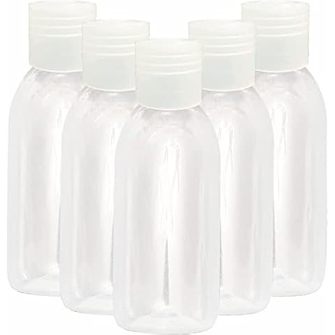 Lang Horn 5 Piece Reusable Travel Bottles Mini Toiletries Set, Plastic Compact Containers for Shampoo and Conditioner, Flexible Clear, Flip Cap, 60 ml (60ml Clear) Cover