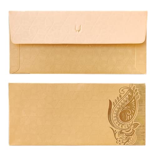 Image of Pack of 50 Matellic 6 Colours of 4 Each Randomly Picked Colourful Designer Shagun Lifafa /Money Gift Envelope with Golden Matellic Keri for Gifting Money on any occasion
