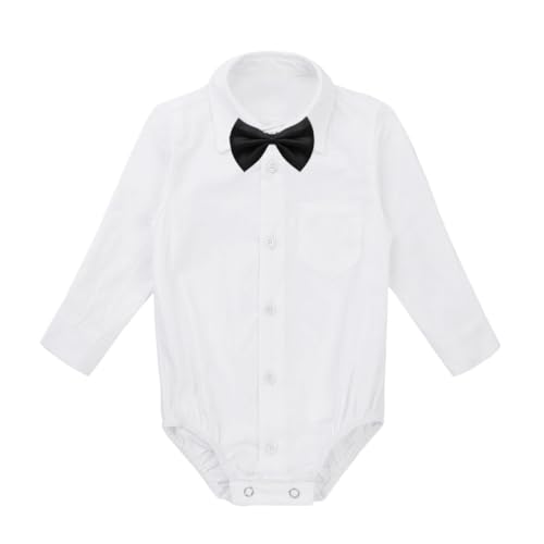 MSemis Baby Boys' White Formal Dress Shirts Gentleman Romper Bodysuit Wedding Party Outfits Long Sleeve Bow-tie 0-3 Months