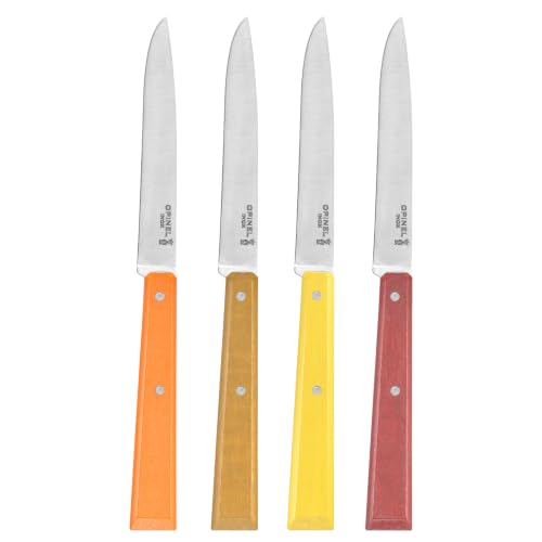 OPINEL 4-Piece Non-Serrated Steak Knives with Painted Wood Handles (Citrus)