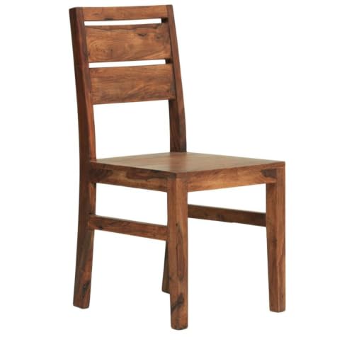 Image of JEENWOOD Solid Wood Dining Chairs Set of 2 with Slat Back Design Natural and Teak Finish