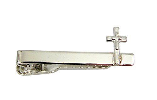 Religious Silver Toned Cross Tie Clip for Boys and Men, 1 1/2 Inch