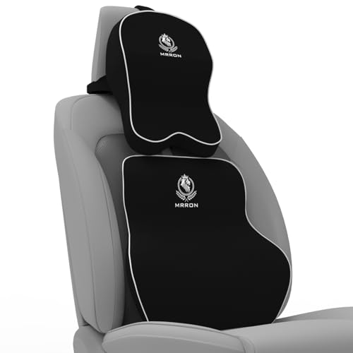 Image of MRRON Orthopedic Memory Foam Lumbar Backrest & Neck Rest Cushion for Car Seat - Ergonomic Car Back & Neck Support Pillow Combo - Pain Relief for Long Drives, Sciatica, Posture (Black, Long Back)