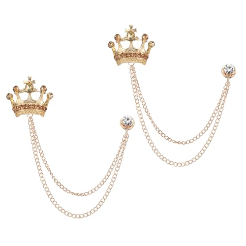 Image of PATIKIL Crown Hanging Chain Brooch Pins, Rhinestone Suit Pins Fashion Crystal Lapel Pins