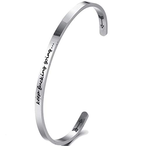 Jude Jewelers 4mm Width Stackable Stainless Steel Inspirational Bangle Bracelet (Keep Fucking Going)