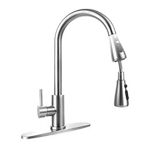 Stainless Steel 304 Kitchen Sink Faucet with Pull Down Spray Outdoor Kitchens Faucets Out Extension Utility Farmhouse for Sinks 1 Hole,Single Handle Rent Apartment Dorm