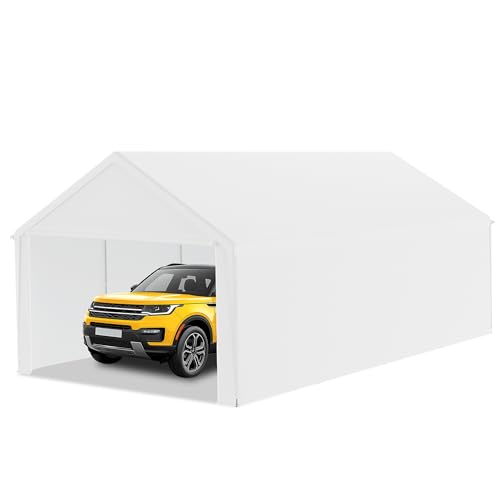 FIVMEN Carport, grande tente de garage, 4 x 8 m, avec parois latérales amovibles, résistante à l'hiver, mobile, pour voiture, SUV, camion, blanc