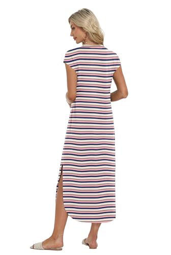 Image of HiMONE Beach Vacation Dresses for Women 2025 Sundress Cap Sleeves Casual Maxi Beach Dress with Pockets XS-2XL