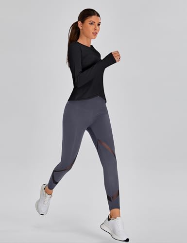 BMJL Womens Workout Tops Black Long Sleeve Shirts Fall Yoga Hiking Tshirts Cute Crop Tops Gym Thumb Hole