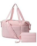JUNGYOON Gym Bag for Women – Lightweight Weekender Overnight Bags with Toiletry Pouch, Quilted Travel Duffle Carry On Bag for Travel,Water Resistant（Pink）