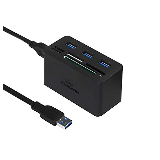 Kingwin USB HUB Adapter w/ Memory Card Reader Writer & USB 3.0 HUB Combo - Supports High Speed SD MS Micro M2 CF Card Reader For Macbook, Laptop, Desktop - Includes USB Cable 5 Gbps Speed