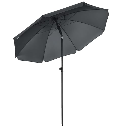 Outsunny Parasol de plage parasol de jardin extérieur Ø 180 cm inclinable protection UV 50 + avec 8 baleines sac de transport inclus gris foncé