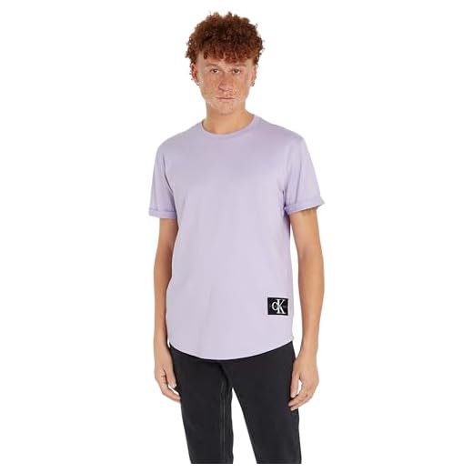 Calvin Klein Jeans T-Shirt Maniche Corte Uomo Badge Turn Up Sleeve Scollo Rotondo, Viola (Pastel Lilac), XL