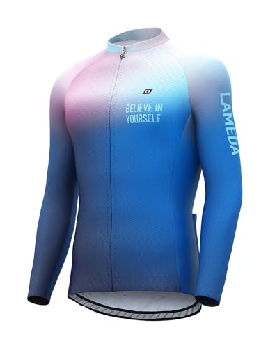 LAMEDA Maillot Ciclismo Hombre con Mangas Largas Camiseta Ropa de Ciclismo MTB Bicicleta Transpirable Bolsillos Ligero Entretiempo(LY-XL)