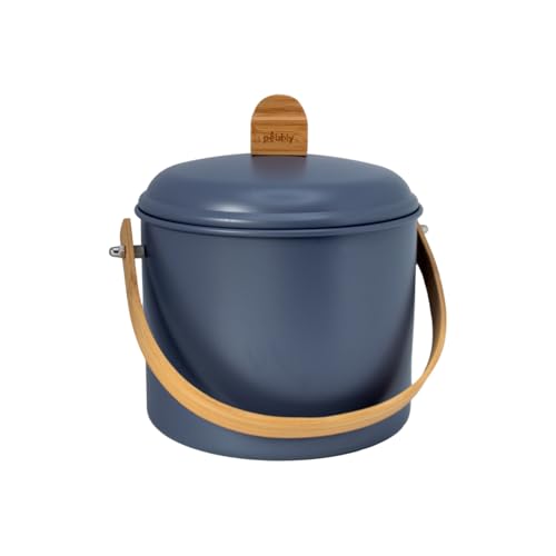 Seau à compost élégant PEBBLY en acier résistant avec anse en bambou