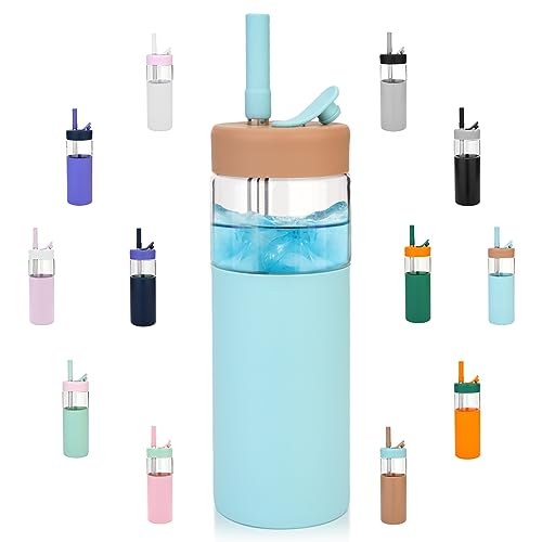 Tronco 24 oz Glass Tumbler with Lid & Straw, Iced Coffee Cup - Smoothie Cup with Silicone Lid for Boba Tea, Home, Office, Travel & Gifts, Borosilicate Glass Cups, BPA-Free, Leak-Proof, Dishw
