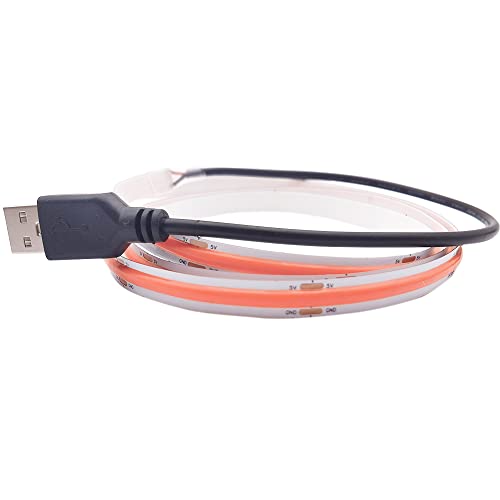 Cleiscry COB USB LED tira 1m 2m 400LEDS/M LED tira DC5V RA>90 sin atenuador flexible de alta densidad para TV PC DIY decoración de interiores (luz roja (625nm), 1m (con enchufe USB))