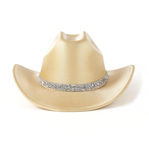 Image of Cowboy Hat for Women Bling Diamond Party Disco Cowgirl Hat | Shimmery Finish, Adjustable Strap Inside, Western Birthday Party, Music Festival and Concerts, Cowboy Costumes Accessories