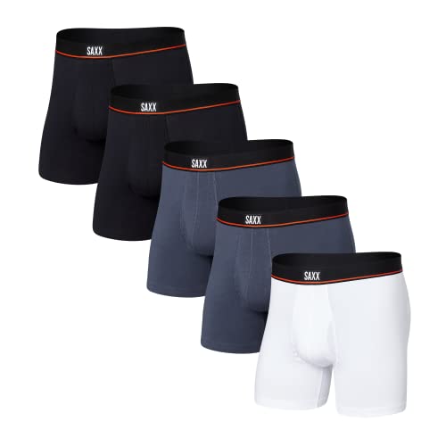 SAXX Underwear Co. Men's Underwear with Pouch Non-Stop Stretch Cotton Boxer Brief Fly 5Pk, Black/Deep Navy/White, Large