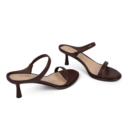 Image of Modatope Two Strap Heeled Sandals for Women Kitten Heel Rounded Toe Heels Women Slip on Open Toe Sandals