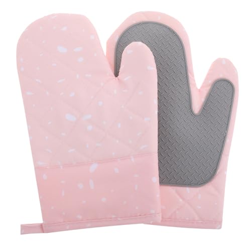 SOLUSTRE Insulated Oven Mitts Microwave Gloves in Soft Pink Set of Resistant for Baking Cooking and BBQ Protection