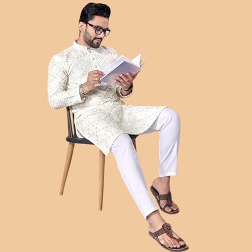 Image of Men's Silk Blend Solid Straight Kurta