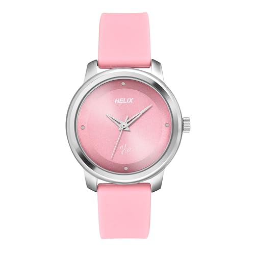 Image of Helix by Timex Analog Watch for Women with Pink Round Dial & Pink Silicone Strap Band Water Resistant Women's Wrist Watches - TW048HL14