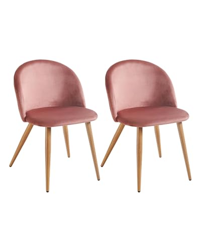 Xinyvee Chaise Salle a Manger Lot de 2 Velours Rose Fauteuil Scandinave Moderne avec Dossier Losange Chaise de Cuisine Confortable Pieds Aspect Chêne pour Salon...