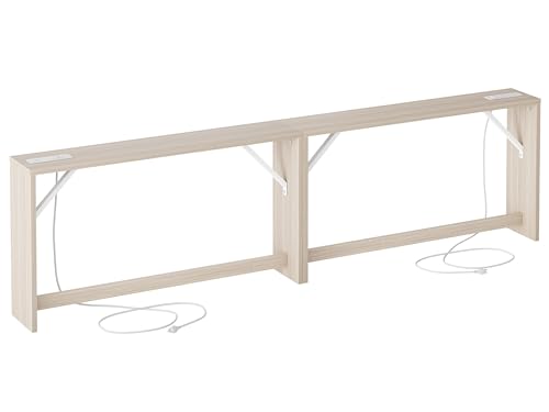 TIQLAB 9.1 Inch Narrow Console Table with Power Outlet,Sofa Table Set of 2,Total Length 94'' Sofa Table Behind Couch,for Entryway&Living Room, Light Walnut