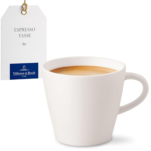 Villeroy und Boch - Manufacture Rock blanc Mokka-/Espressoobertasse, weiße Tasse für Espresso und Mokka aus Premium Porzellan, spülmaschinengeeignet