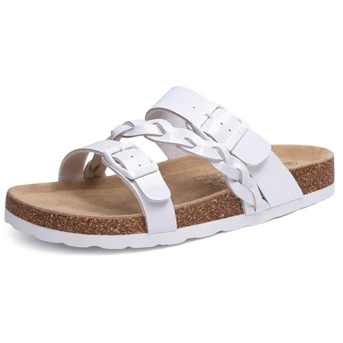 Image of KIDMI Women's Cork Footbed Sandals with Arch Support Comfortable Slip-On Slide Sandals With Adjustable Buckle for Summer