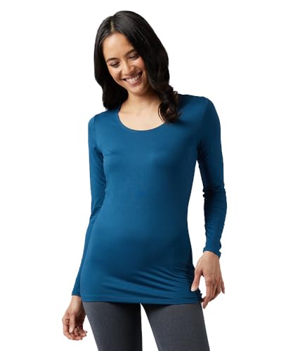 32 Degrees Women's Lightweight Baselayer Scoop Top | Form Fitting | Long Sleeve | 4-Way Stretch | Thermal, Majolica Blue, Large