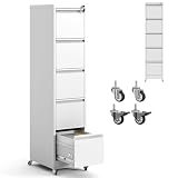 IKIMI 5 Drawer File Cabinet with Wheels,Metal Mobile Filing Cabinets with Lock,Vertical File Cabinet for Home Office,Heavy Duty Storage Cabinet for A4/Letter/Legal Size File,Assembly Required