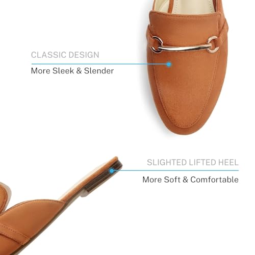 Image of MUSSHOE Gold Buckle Mules for Women - Comfortable Memory Foam Loafers, Classy Slip On Flats for Office Business Casual, Dressy Pointed Toe Shoes