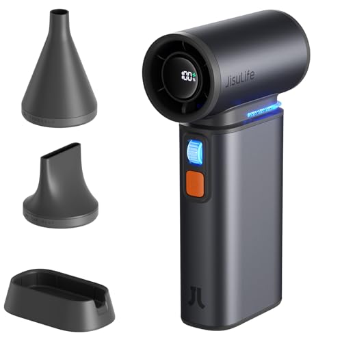 JISULIFE Super Jet Fan, 8800mAh Portable Handheld Fan, 100000 RPM Electric Air Duster, 20m/s Jet Dry Blower, 100 Speed Gears Turbo Fan Digital Display, Rechargeable Compressed Air Duster - Dark Grey