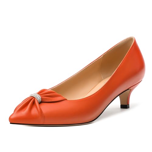 Womens Kitten Heel Pumps, Pointed Toe Dress Pumps for Women, Daily Pumps Shoes with Bow Tie